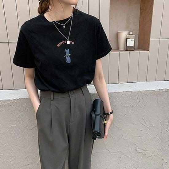 2025 Летняя женская футболка Ulzzang Loose Printed Short-Sleeve, стиль Гонконга