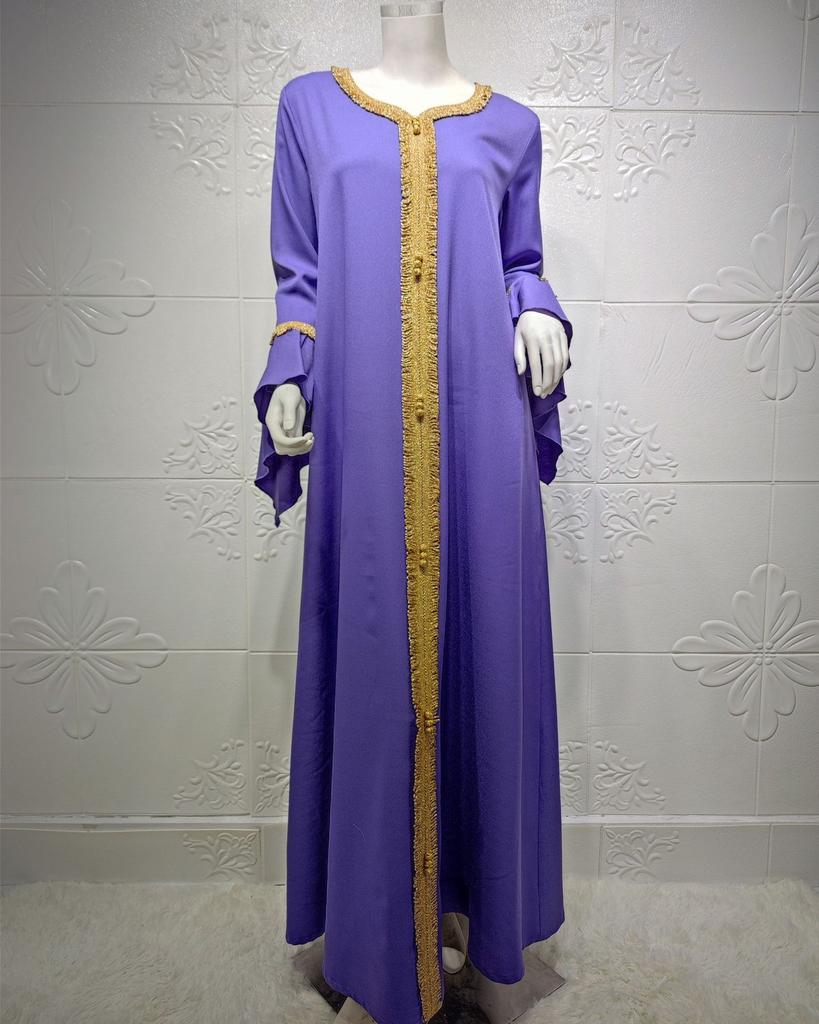 Мусульманская одежда Малайское платье с рукавами в виде листьев лотоса, вышитое золотым кружевом для женщин