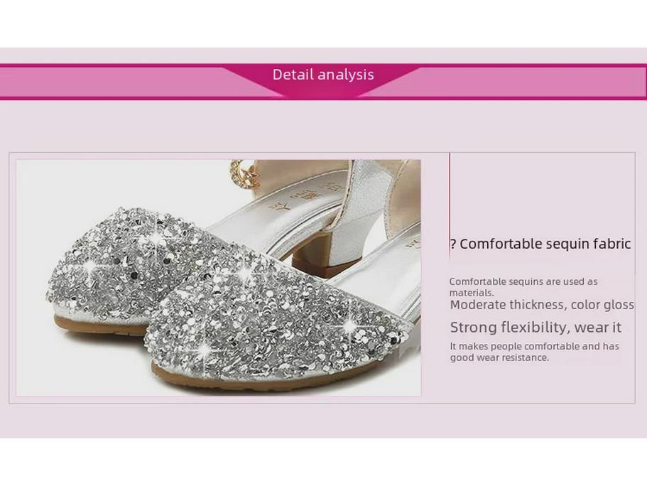 2024 Серебристые босоножки на высоком каблуке для девочек в корейском стиле - универсальные туфли принцессы с закрытым носком
