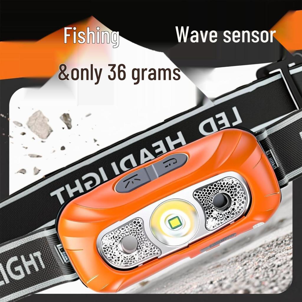 Перезаряжаемый водонепроницаемый налобный фонарь высокой яркости для ночной рыбалки и бега - Встроенные двойные литиевые батареи