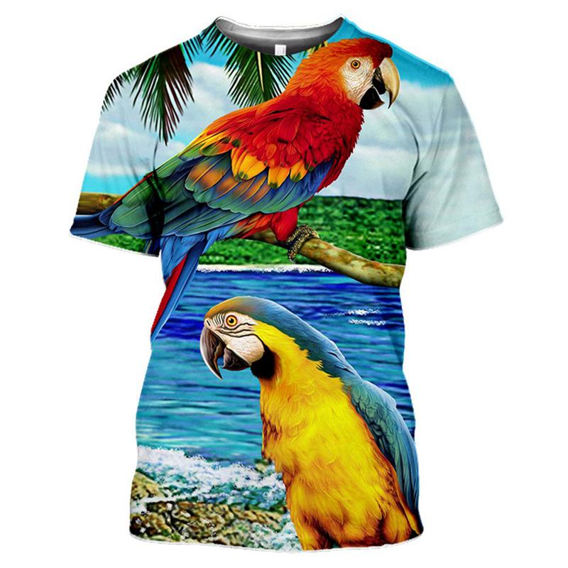 3D Print T-Shirt Colorful Wild Birds On Tree Branch Nature Scene Graphic Short Sleeve Casual Tee Top