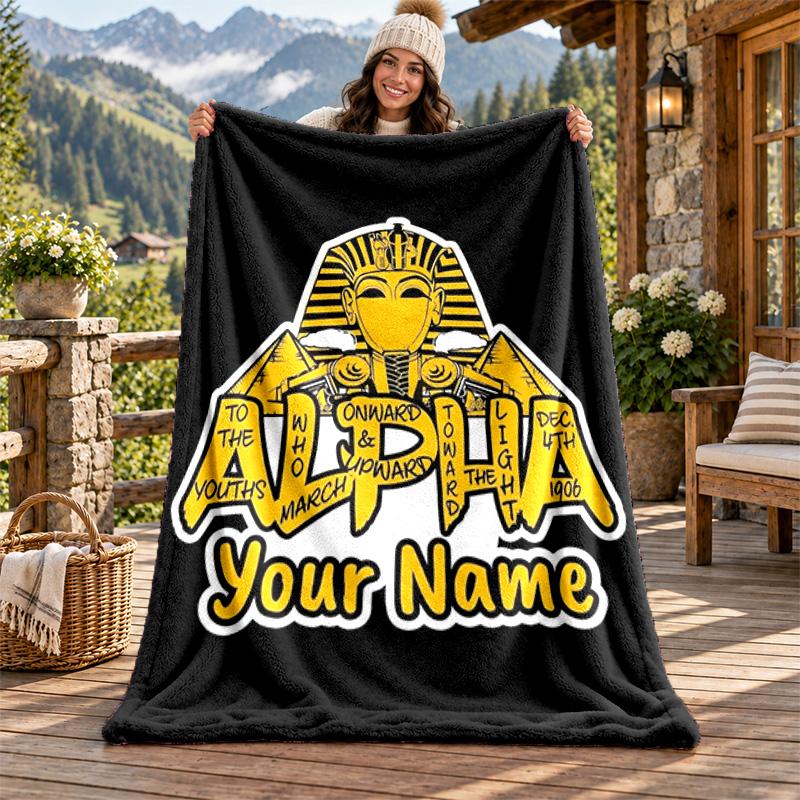 Alpha Phi Alpha Custom Name Flannel Blanket Personalized Soft Warm Plush Throw Blanket Customized Gift for Family Friends