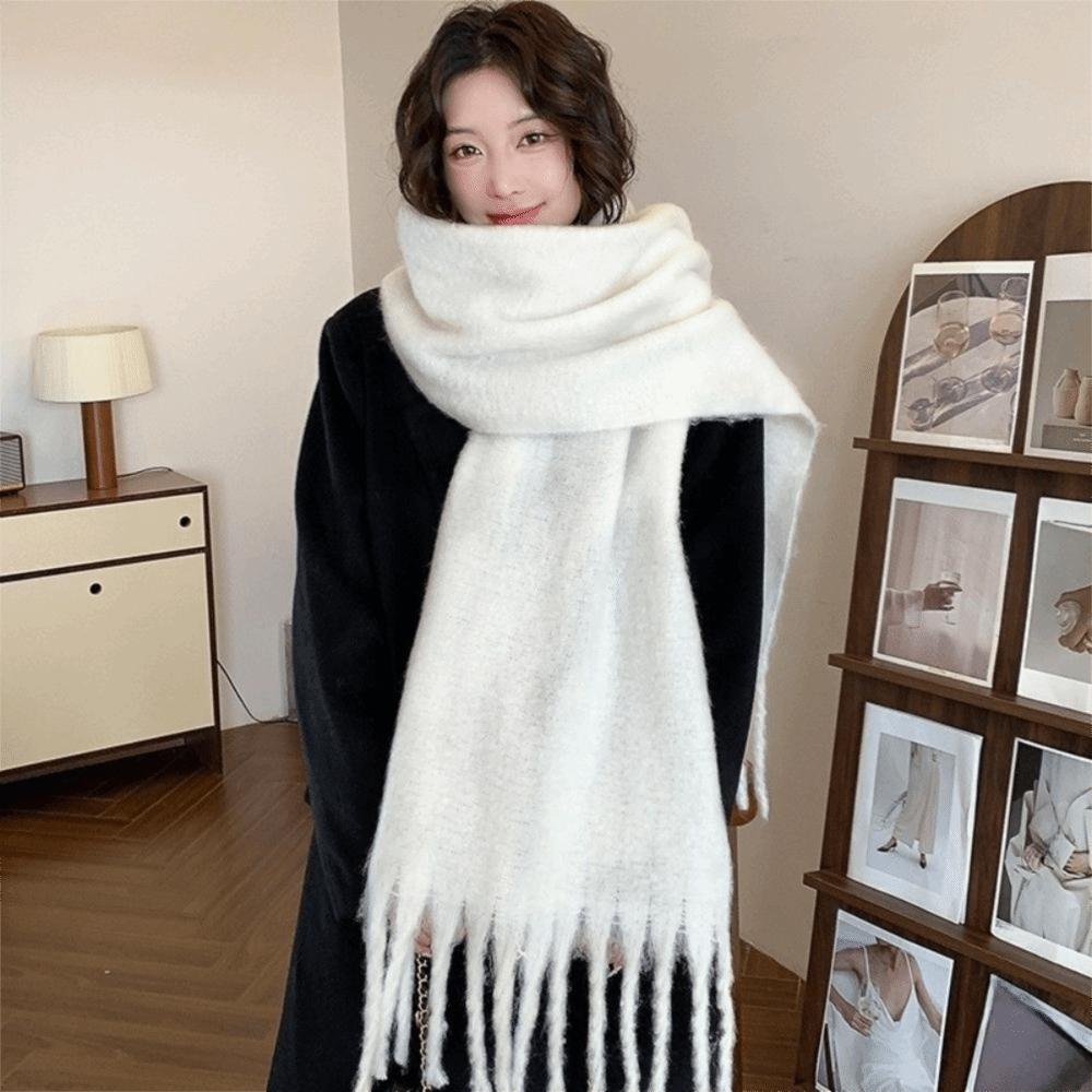 Tassel Wool Scarf Plush Long Shawl Elegant Winter Cashmere Scarves Women/Men