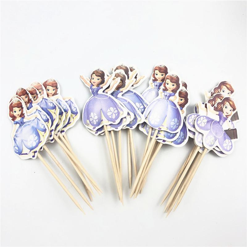 24Pcs Double‑Sided Cartoon Cake Toppers, Toothpick Cupcake Picks, Birthday Party Dessert Table Decorations Supplies