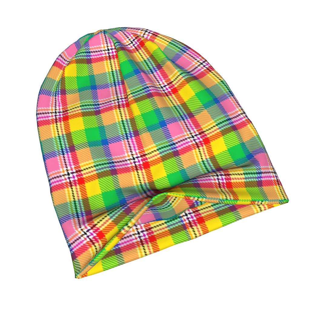 Vibrant Rainbow Flannel Plaid Classic Knit Hat for Adults Available in Versatile Tones Ideal for Subtle Styling During Cool Days or Relaxed Seasons