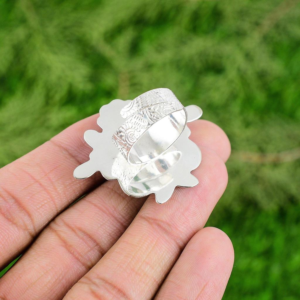 Natural Orthoceras Fossil Solitaire Flower Adjustable Ring 925 Silver