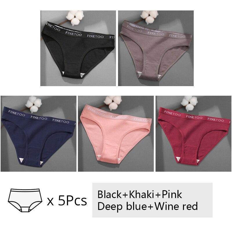 FINETOO 5Pcs/set Cotton Panties Women M-2XL Solid Color Letter Underwear Ladies Low Waist Briefs Plus Size Underpants Lingerie