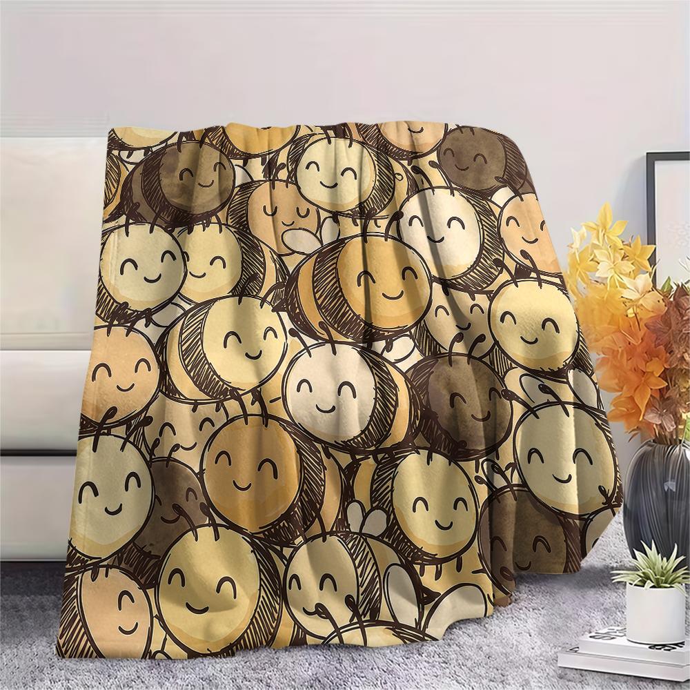Cartoon animal bee Print Flannel Blanket High quality Comfortable for All Seasons Home Decor Warmth and Comfort Perfect for Christmas Gifts