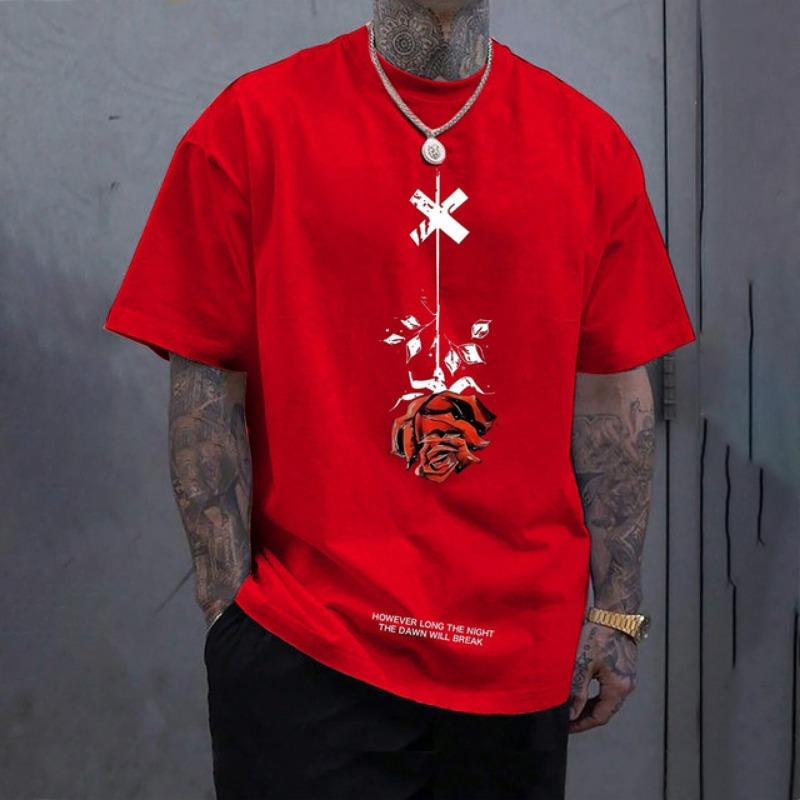 Футболка мужская с принтом в виде розы большого размера 2024 года, мягкая, с круглым вырезом, коротким рукавом, свободные мужские футболки большого размера, одежда