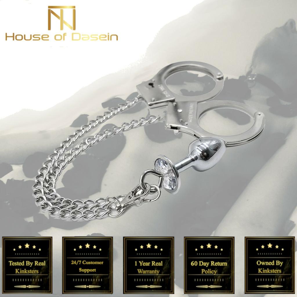 Metal Handcuffs Chain Anal Plug Restraints Kink Fetish Non Vibrating Butt Plugs