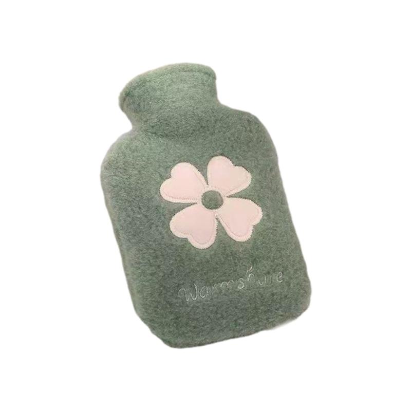 Бутылка для горячей воды с мягким чехлом и узором в виде клевера, симпатичная теплая сумка для воды, сохраняющая тепло зимой, портативная грелка для рук