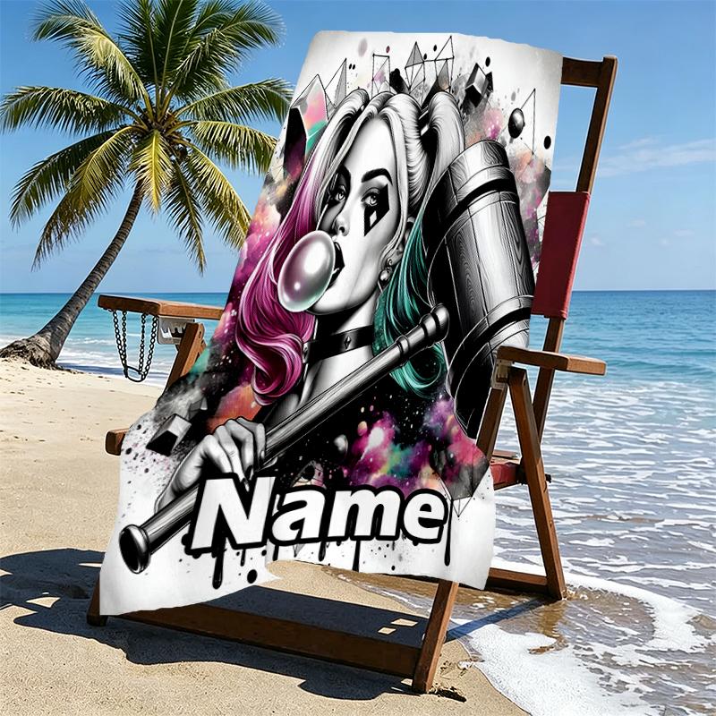Custom Name Personalized Superhero Print Beach Towel, for Trip Camping Beach Party Home Decor, Birthday Gift for Family & Friends
