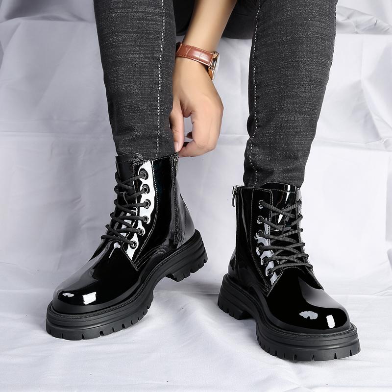 Модные повседневные мужские ботинки из искусственной кожи на шнуровке с толстой подошвой и круглым носком, модные британские повседневные ботинки с защитой от скольжения, мотоциклетные ботинки