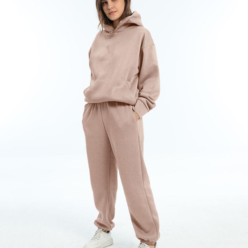 Осень-зима, толстовки, женский комплект из двух предметов, повседневный брючный костюм, свободные брюки с длинными рукавами и верхними карманами, однотонный спортивный костюм