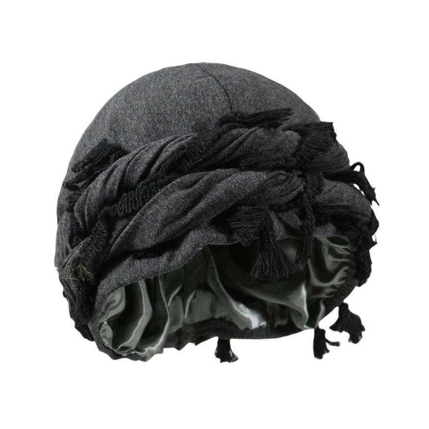 Tassel Durag Satin Lined Skull Cap, Soft Cotton Pirate Head Wrap, Adjustable Fringe Tassel Bandana, Hip Hop Hair Protection Bonnet for Men Women