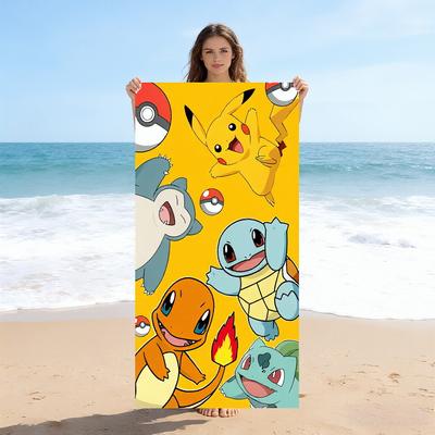 1 шт. Пляжное полотенце Pokmon Пикачу, Желтое, из микрофибры, Многоцелевое для бассейна и пляжа, Идеально для детей и взрослых, Лето, Улица, Дом