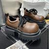 Женские кожаные туфли в британском стиле с большой головкой, осень 2024 года, новые туфли в стиле ретро-колледжа с квадратной головкой, на шнуровке, с завышенной подошвой