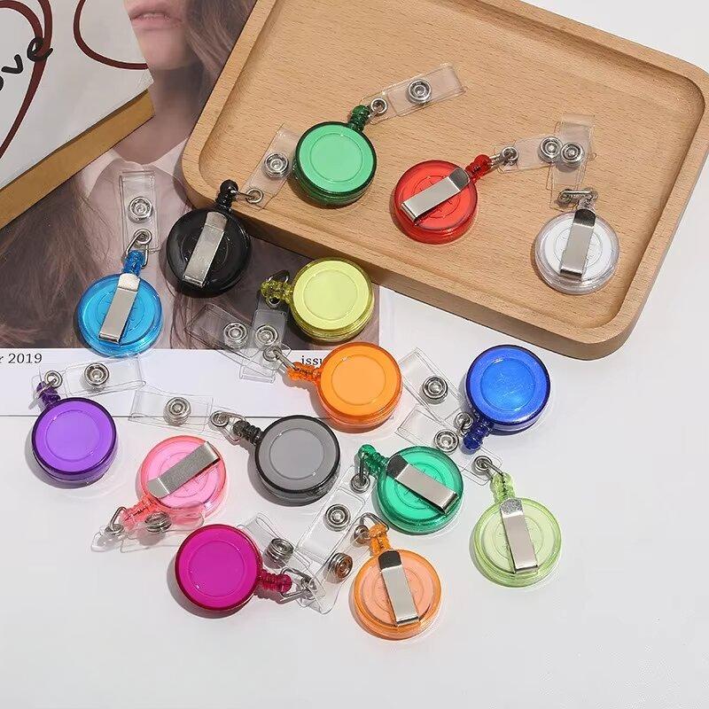 2pcs Retractable Pull Badge, ID Lanyard Name Tag Card Badge Holder Reels Key Ring Chain Clips School Student, random colors