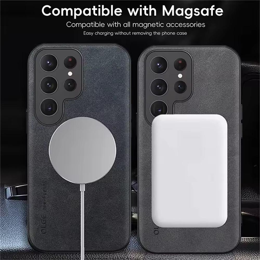 Роскошный кожаный противоударный чехол Magsafe для Samsung Galaxy S25 S24 Ultra S23 S22 S21 Plus FE Беспроводная зарядка Магнитная крышка