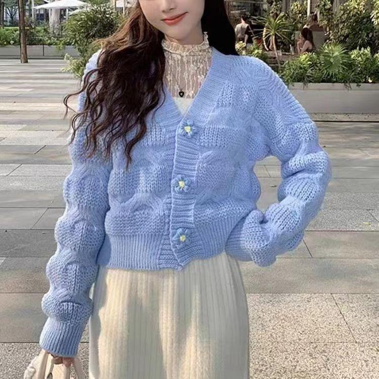 Женский кардиган в корейском стиле: Весна Осень Зима Верхняя одежда Свободный трикотаж Французский короткий топ
