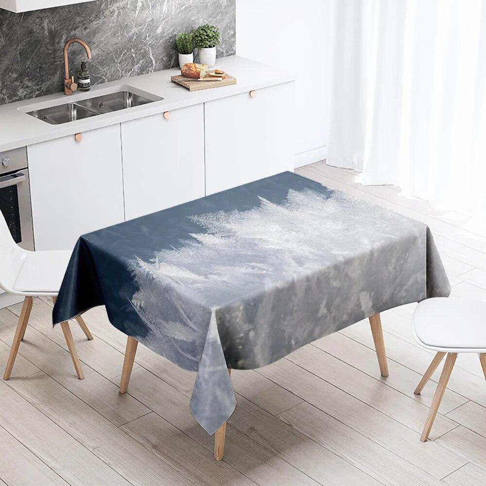 Зимняя Морозная Скатерть Белая Кристаллическая Анти-Пятна Водонепроницаемая Прямоугольная Кухонный Стол Домашний Декор