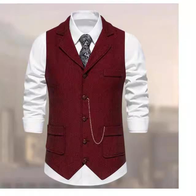 Мужской однотонный жилет Four Seasons Vintage Suit с воротником, однобортный, тонкий топ