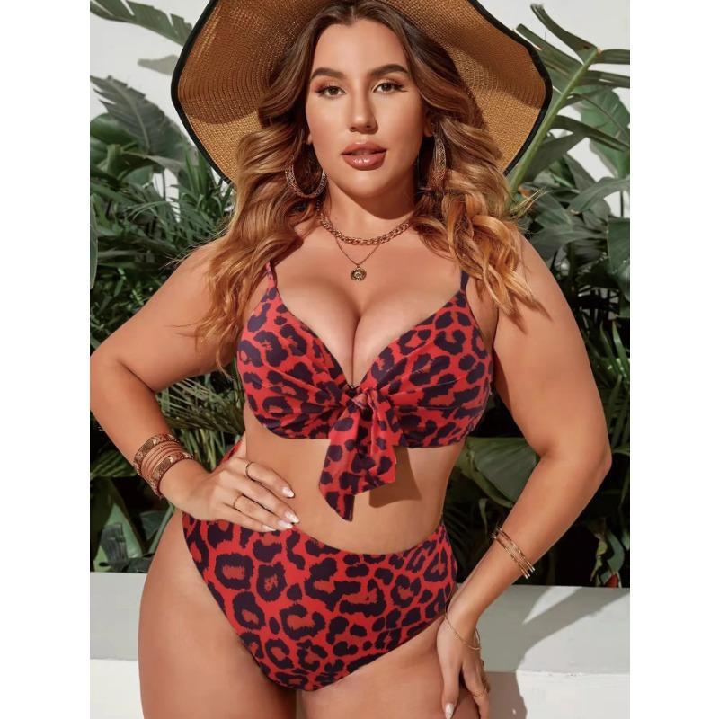 Sexy High Waist Plus Size Bikini Sets Leopard Dot Print Swimwear Women 2025 New Swimsuit Deep-V Bathing Suit Brazilian Biquini
