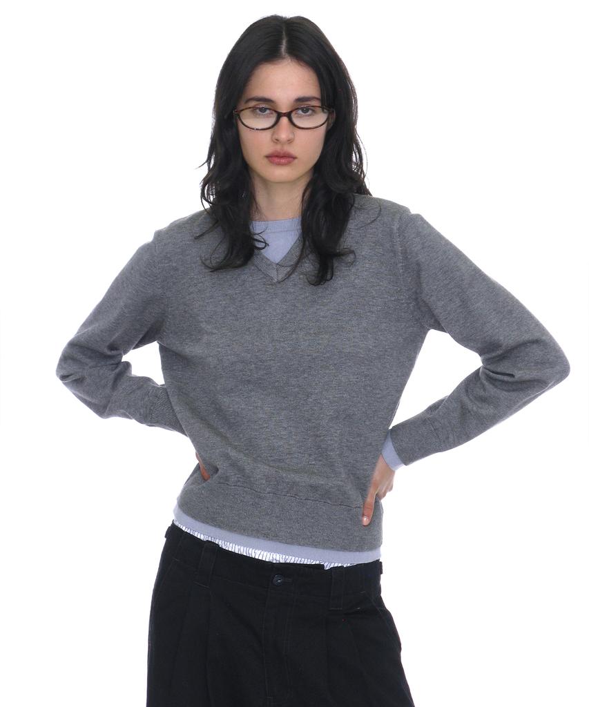 PARTIMENTO WOMEN Colorblock Double Layered Knit Sweater_Melange