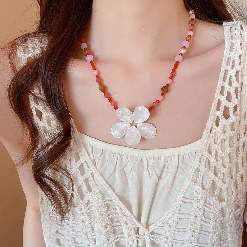 Ocean Style Shell Flower Necklace Beaded Ocean Style Neck Chain Stone Pendant Necklace  Girls
