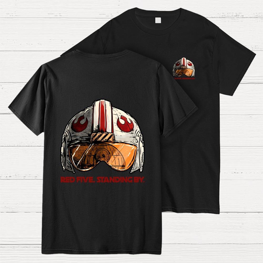 Red Five Standing By Front And Back Printing 100% Cotton Summer Casual Cool Loose T-Shirt