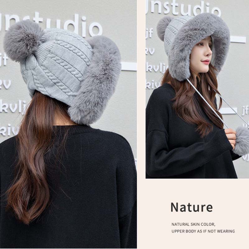 Шапка женская осенне-зимняя теплая вязаная шерстяная шапка милая дикая толстая теплая корейская версия плюшевой шапки Tide