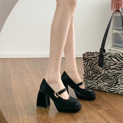 Французские туфли Мэри Джейн для женщин весеннего темперамента, на толстом и тонком высоком каблуке.