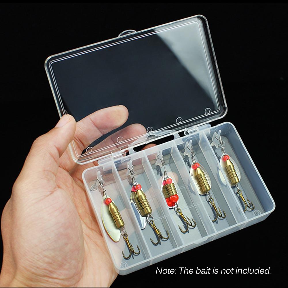 6pcs 5 Grid Compartment Fishing Lure Box Clear PVC Bait Storage Case For Fishing Gear