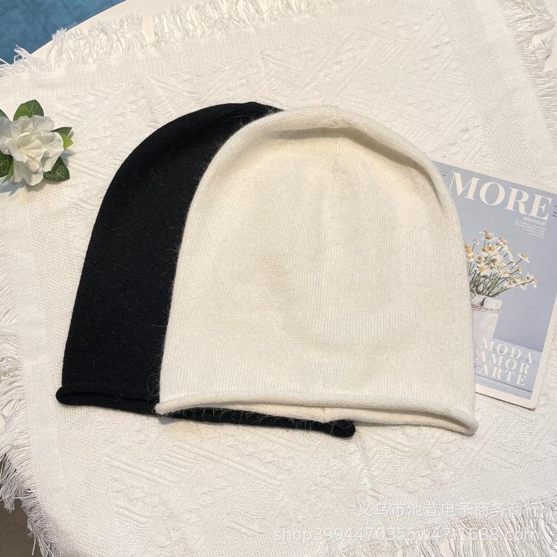 Wool hat women's autumn and winter new versatile knitted warm ear protection Internet celebrities show face small lazy pile hat
