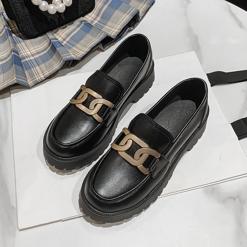 Женские туфли из коровьей кожи British Luffy Shoes Женские туфли на толстой подошве с плоской подошвой, одинарные женские туфли из вулканизированной кожи, большой размер 35-43