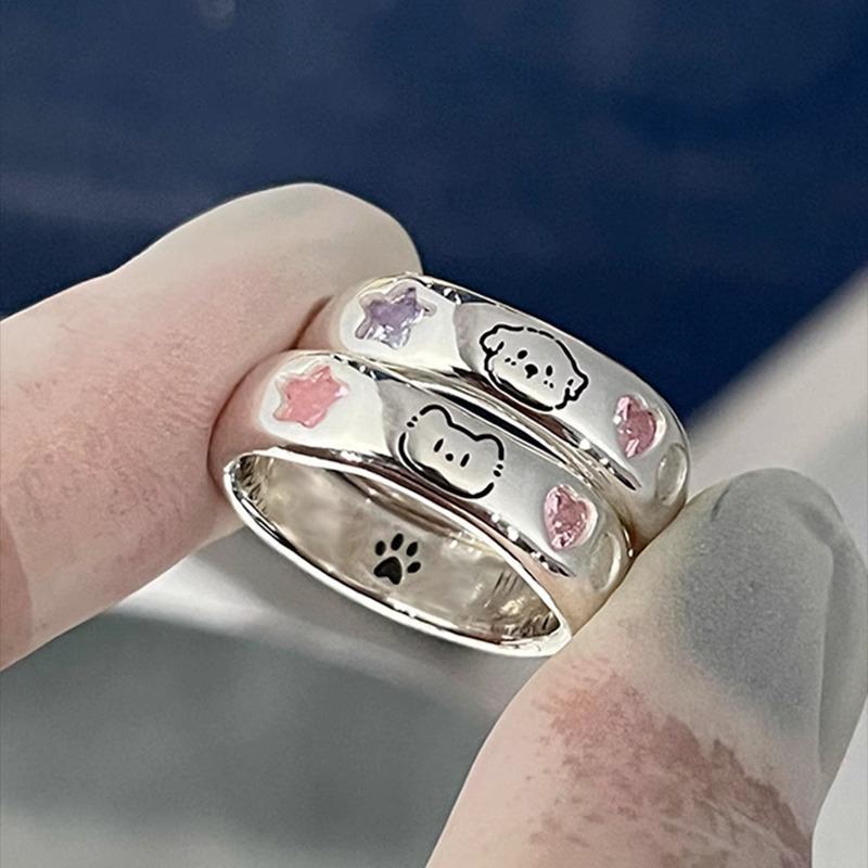 Изысканные детские парные кольца для женщин - Милый дизайн с щенком и котенком
