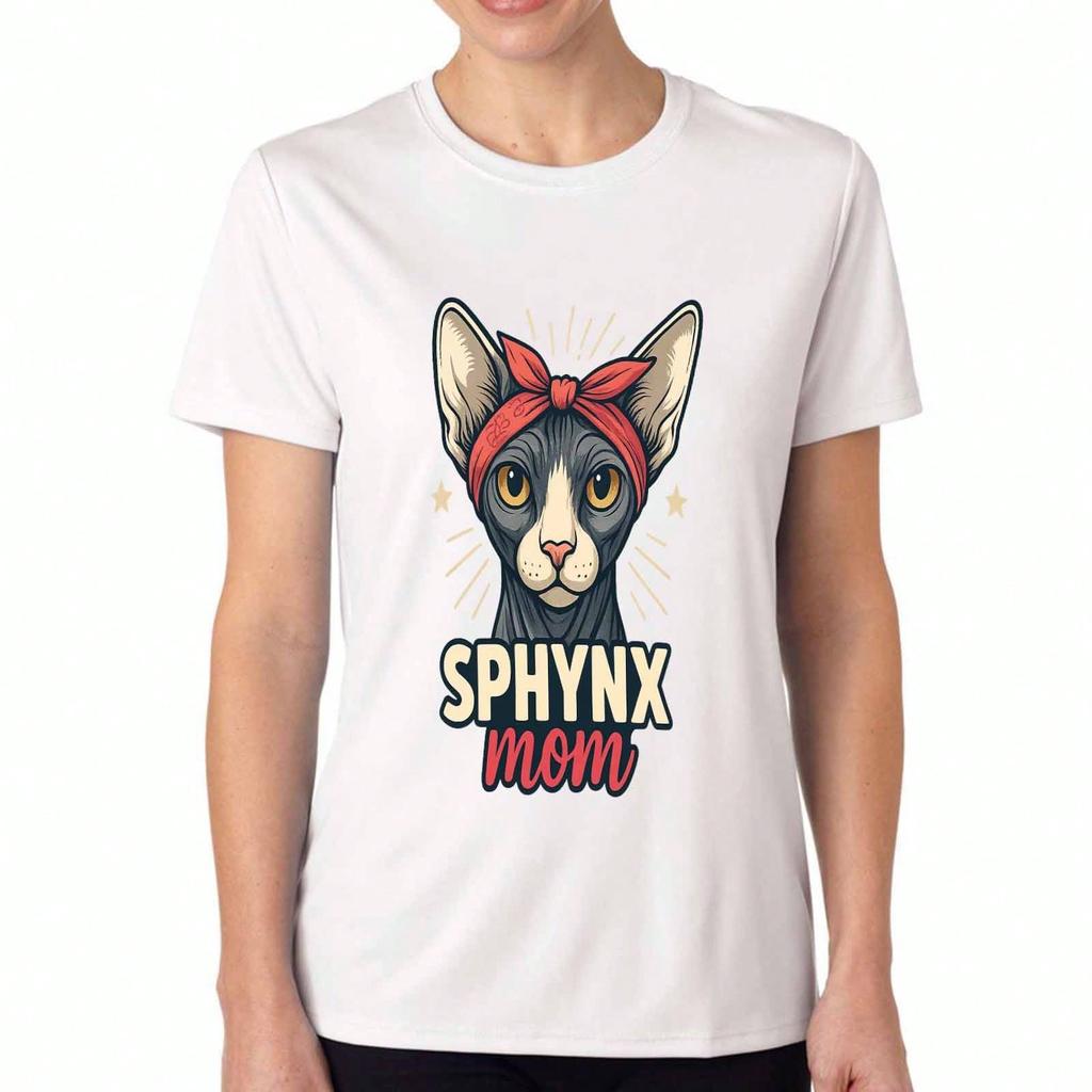 Sphynx Cat Mom Ladies Cotton T Shirt, Pure Cotton Premium Print, Durable, Casual And Fashionable. Adorable Sphynx Cat With Heart Hands Graphic Tee For