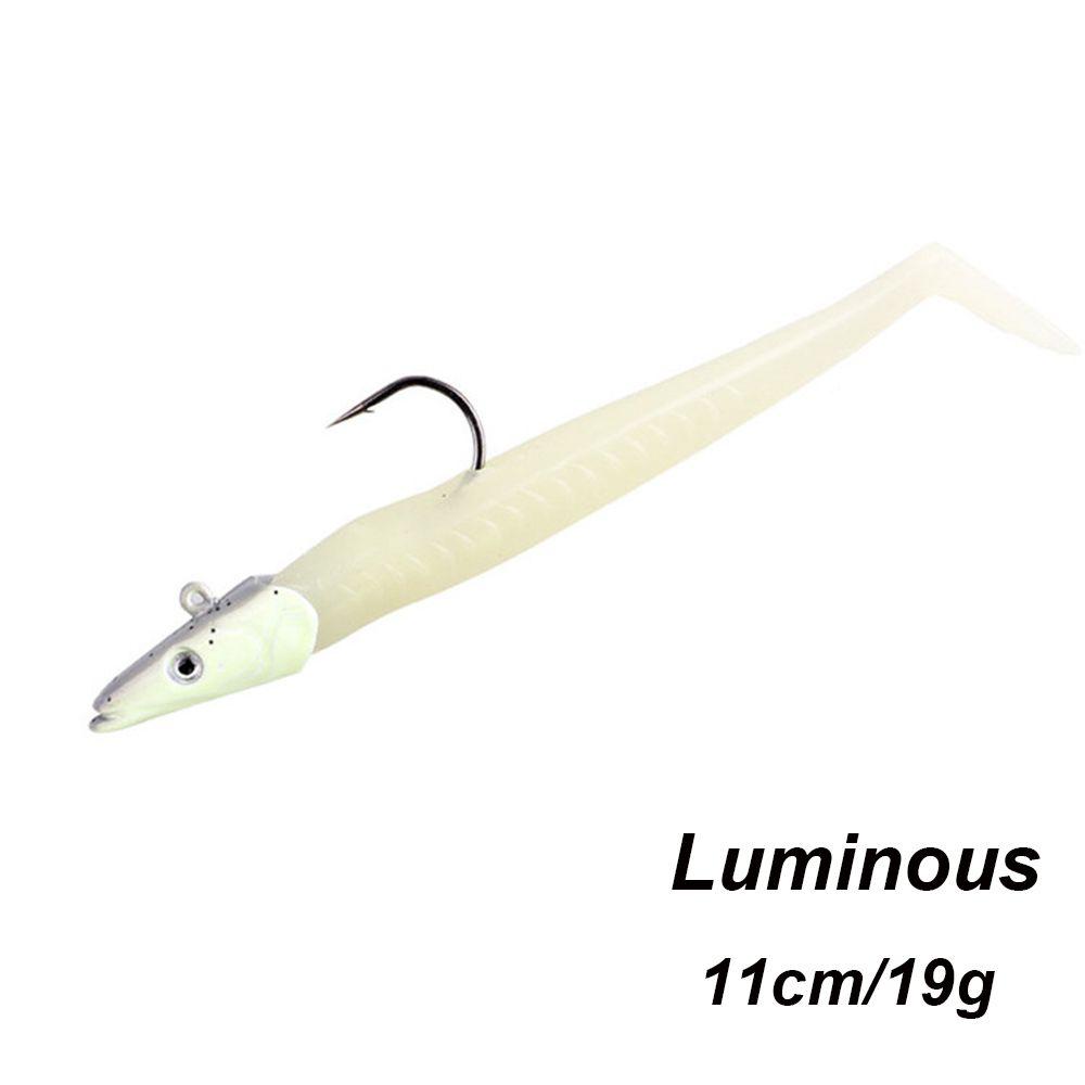 Durable 10g 19g 34g Luminous Worm Barbed Hook Fish Eel Lure Lead Jig Head Artificial Soft Bait