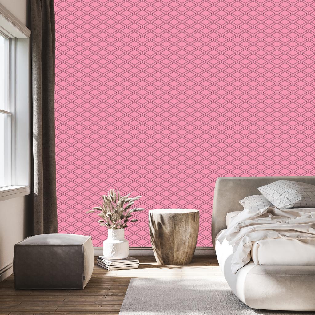 Wallpaper Geometric Pattern Powder Pink for Living Room and Bedroom 50x1000
