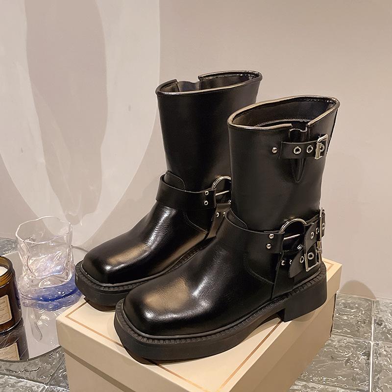 Maillard Маленькие Средние Рыцарские Сапоги Толстый Каблук Плоская Подошва Квадратный Носок Плиссированные Сапоги-чулки Коричневые Сапоги в Стиле Вестерн Ковбойские Сапоги Тренд