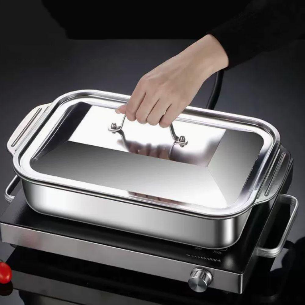 With Lid Grilling Tray Stainless Steel Grilled Fish Plate BBQ Plate Roaster Pan Oven