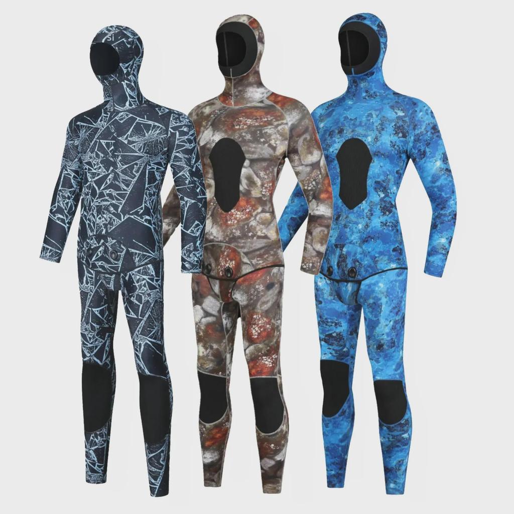 3mm Men's Camouflage Hooded Wetsuit for Hunting, Freediving, Surfing, and Rescue