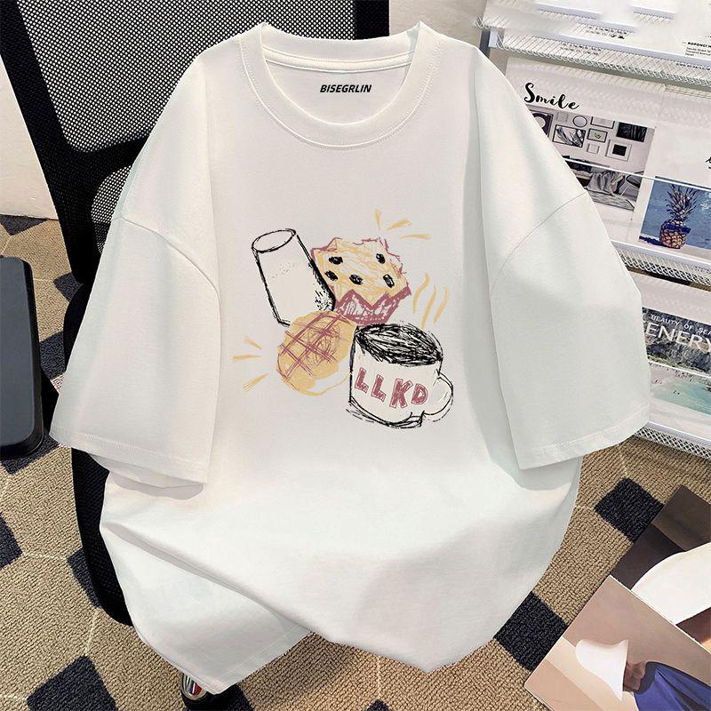 Женская летняя популярная футболка с короткими рукавами из хлопка, дышащая, свободная футболка с принтом, повседневная