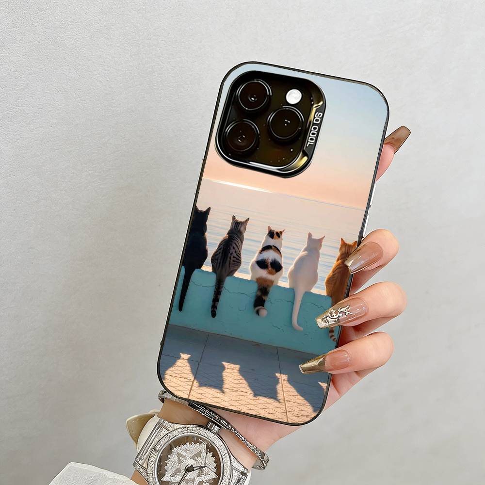 Чехол для телефона с кошкой для iPhone 17, 16, 15, 14, 13, 12, 11 Plus, Pro Max, XS, Разноцветный Серебристый Чехол для телефона Funda Cover