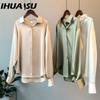 IHUASU Женские модные повседневные однотонные блузки и рубашки-поло с длинным рукавом с принтом