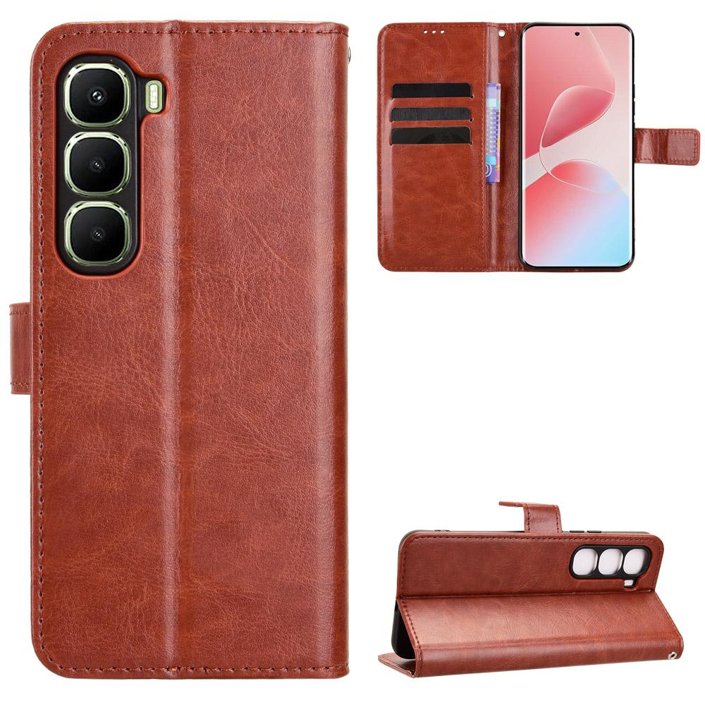 For Infinix Hot 60 Pro 4G PU Leather Case with Strap Crazy Horse Texture Phone Wallet Cover
