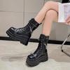 Motorcycle Ankle Boots Woman Punk Gothic for Women Boots Combat Ladies Black Metal Button Autumn New Women Shoes Platform Boots