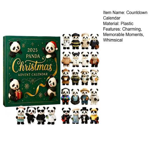 Panda Christmas Advent Calendar 2025 24 Days Countdown Box Unique Panda Figurines Festive Decor for Tree & Animal Lovers