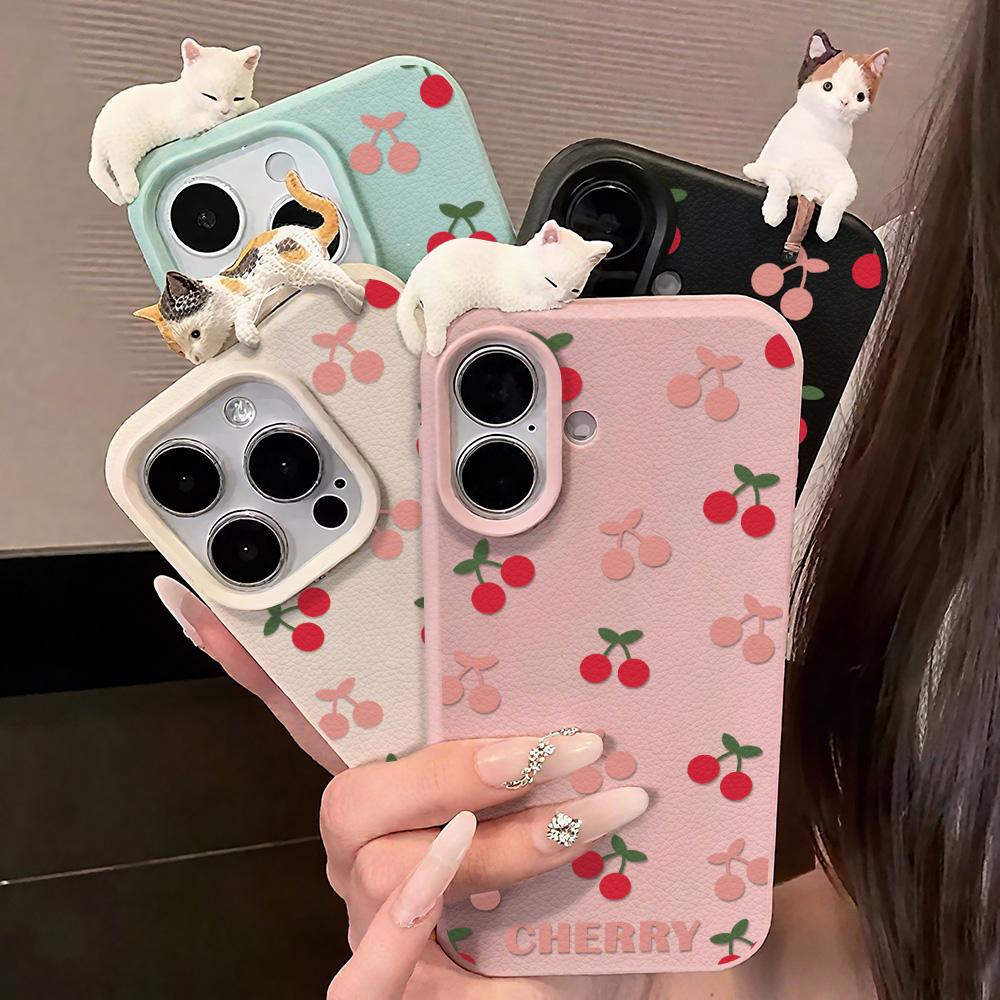 3D Чехол для телефона для iPhone 11 13 17 Pro Max 17 Air Case iPhone 13 15 16 Pro Max 12 14 Pro Max 14 15 Plus Милый 3D Котенок Мультяшный Кожаный