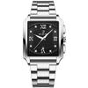 Square Watch with Roman Luminous 3ATM Water Stainless Steel Quartz Casual and Stylish Accessory Perfect Gift for Day Men's Calendar, Silver Analog,